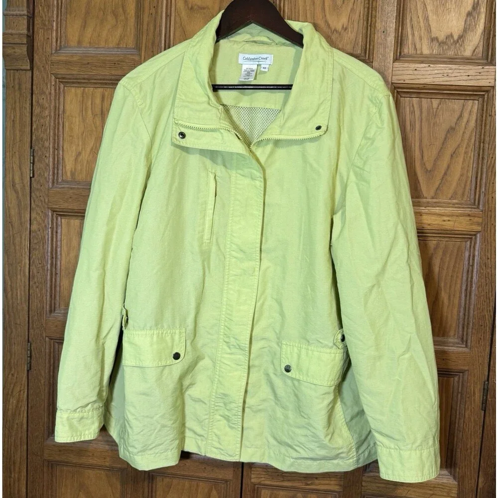 Coldwater Creek Lime Green Nylon Zip Up Lightweight Jacket Women's 1X Mesh Lined